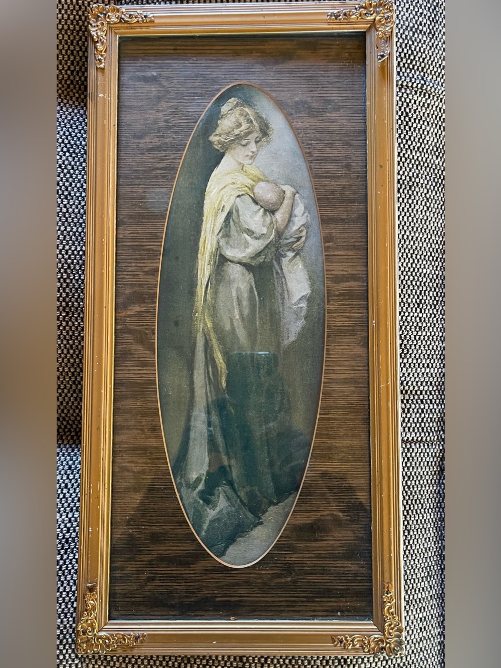 Vintage-Style Mother and Child Wall Art in Gold and Brown